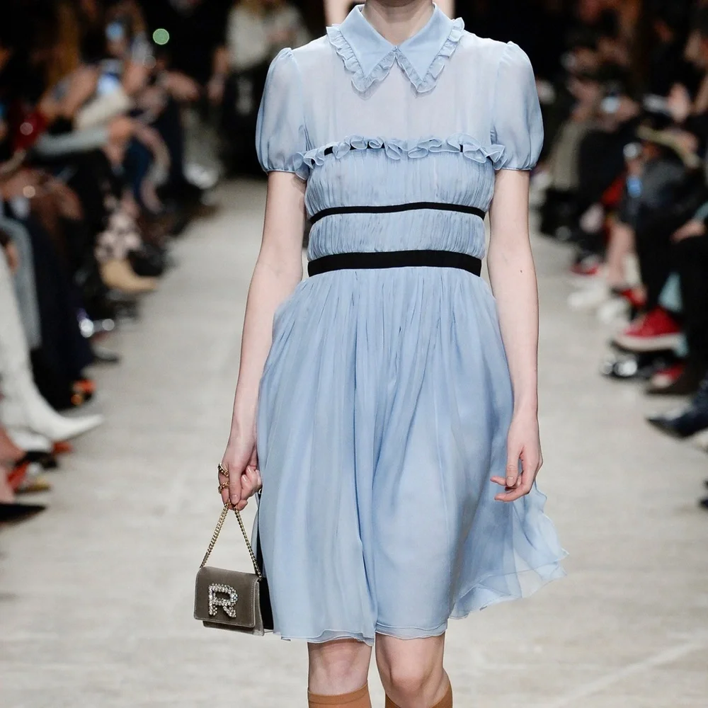 Rochas blue silk collared babydoll mini dress - Picture 2 of 9